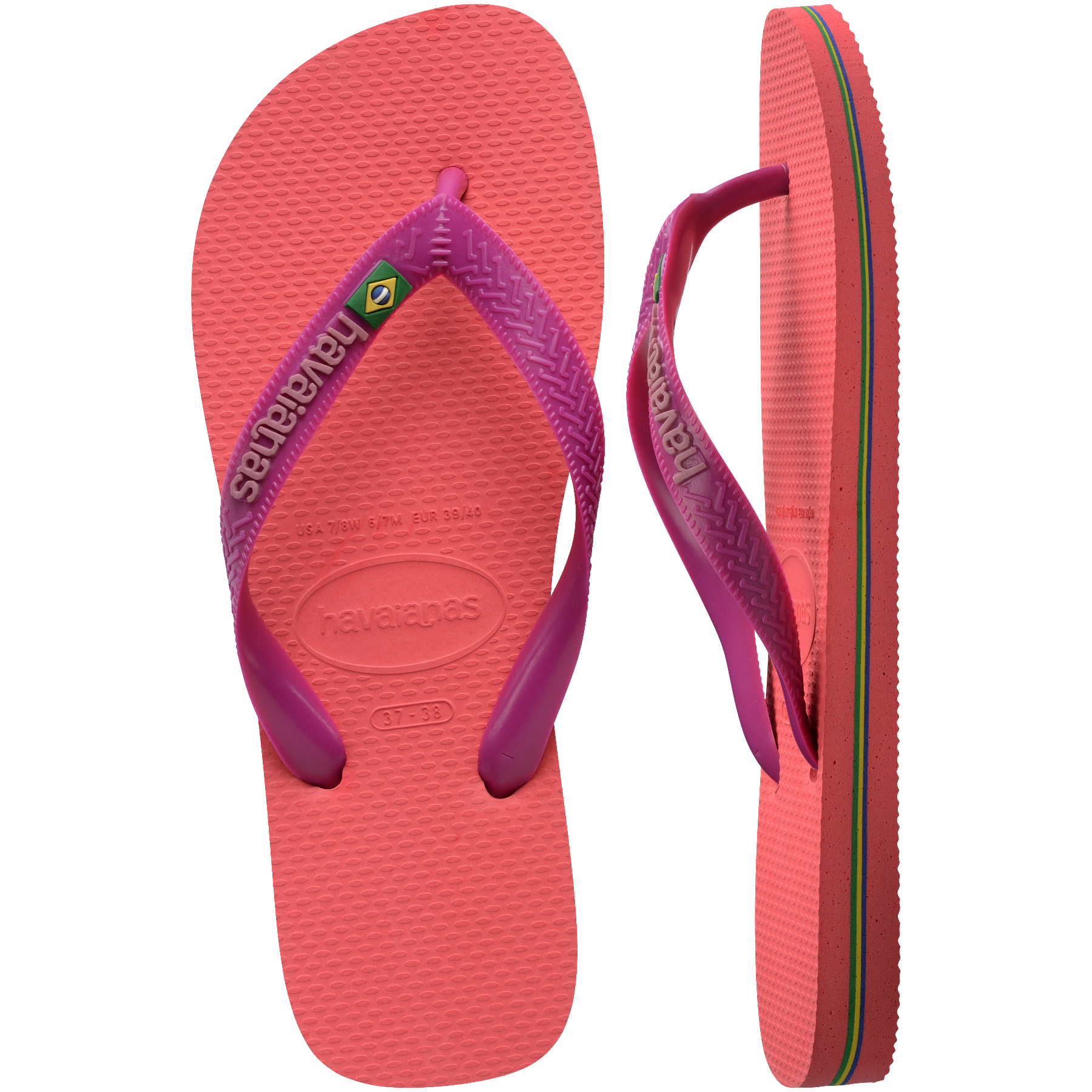 Women's Brazil Logo Flip Flops - CORAL/PINK