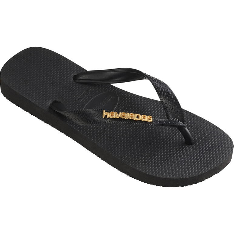 Women's Top Logo Metallic Flip Flops - Black/Black