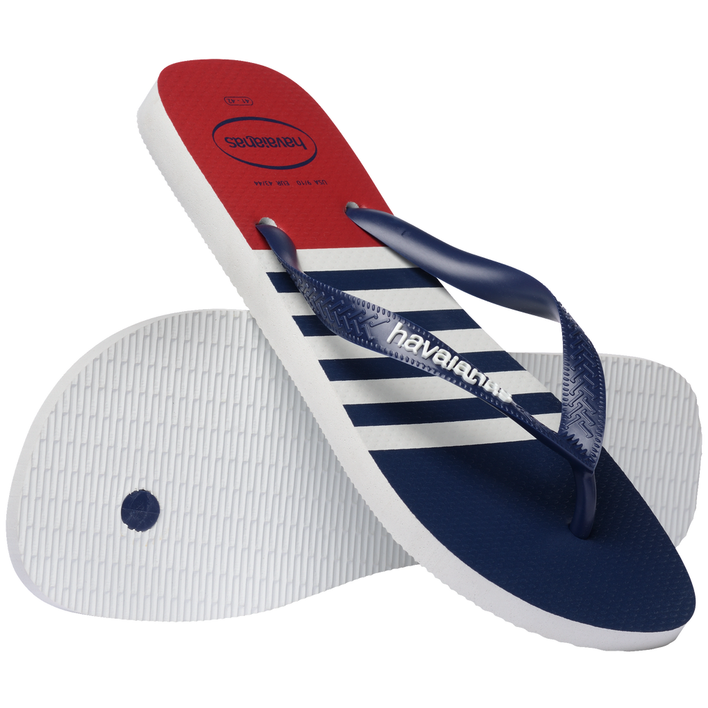 Men's Top Nautical Flip Flops - White/Navy/Red Apache