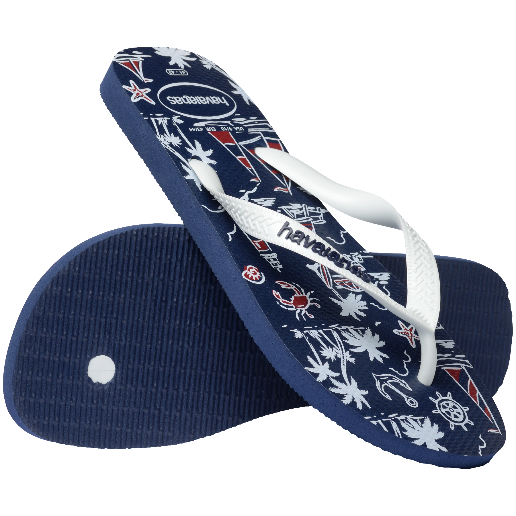 Men's Top Nautical Flip Flops - Navy/Navy/White