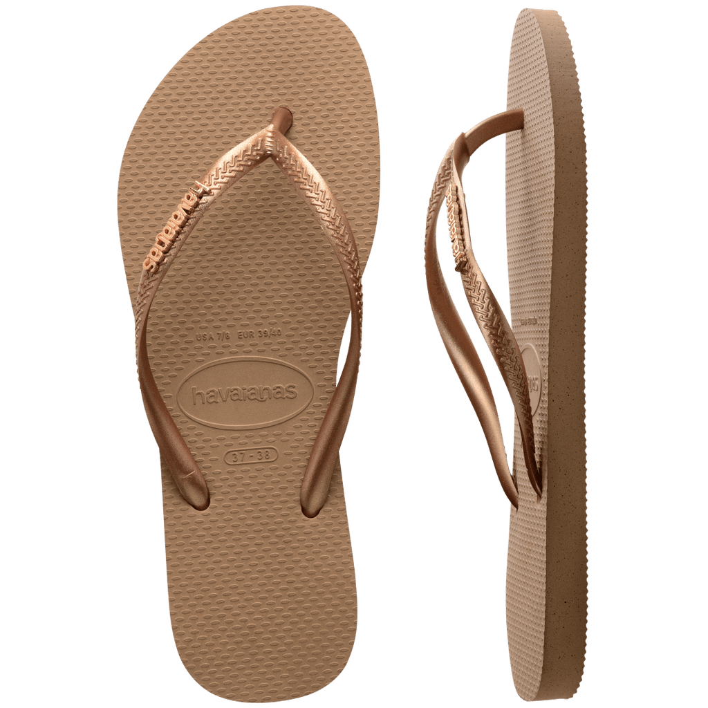 Women's Slim Logo Metallic Flip Flops - Rose Gold