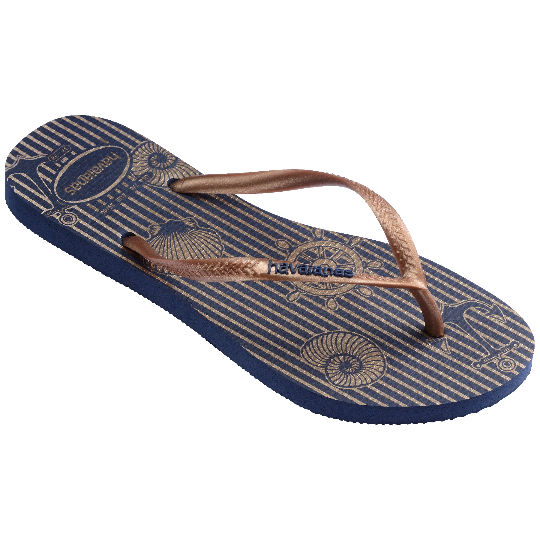 Women's Nautical Slim Flip Flops - Navy Blue/Rose