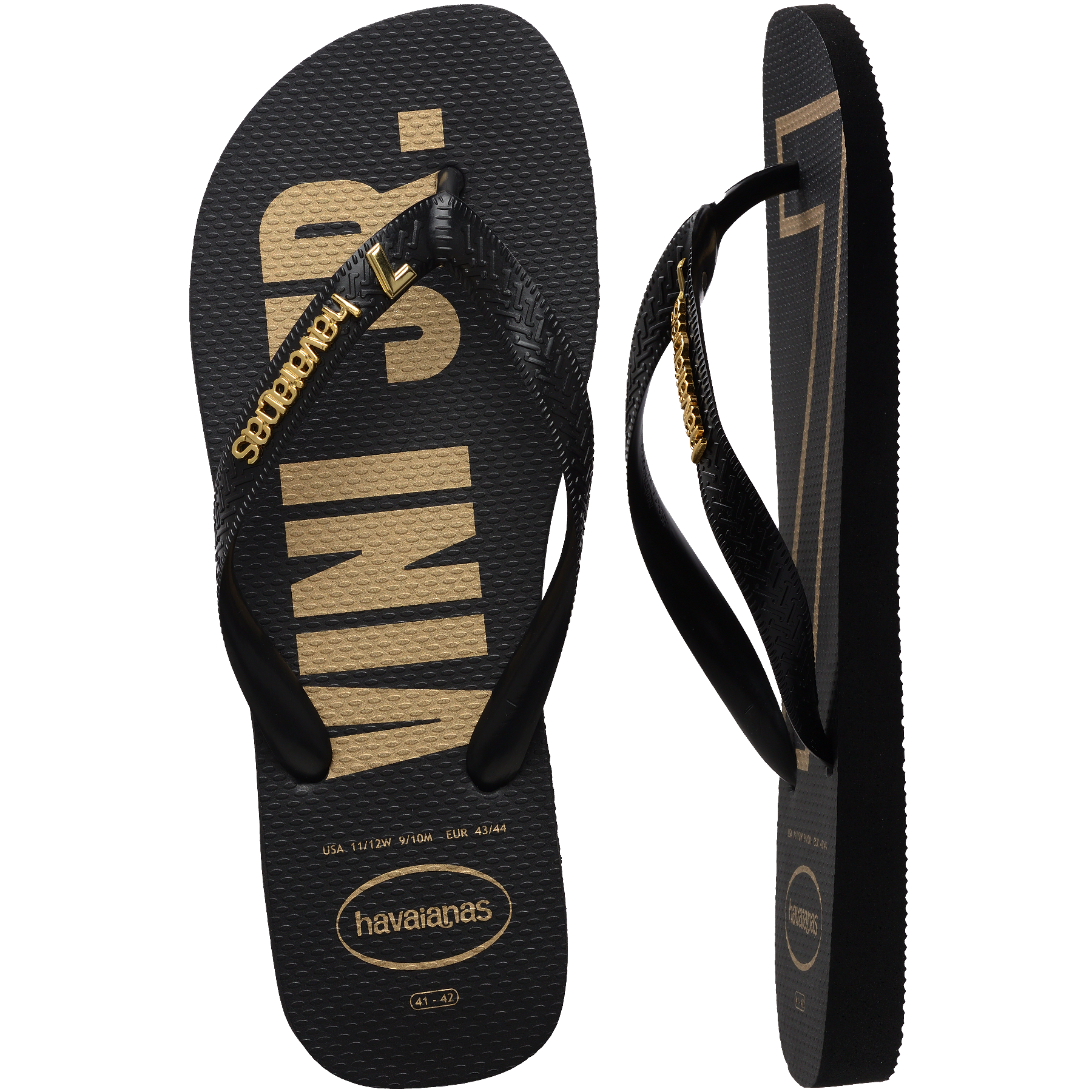 Men's Vini Jr. Golden Top Flip Flops - Black