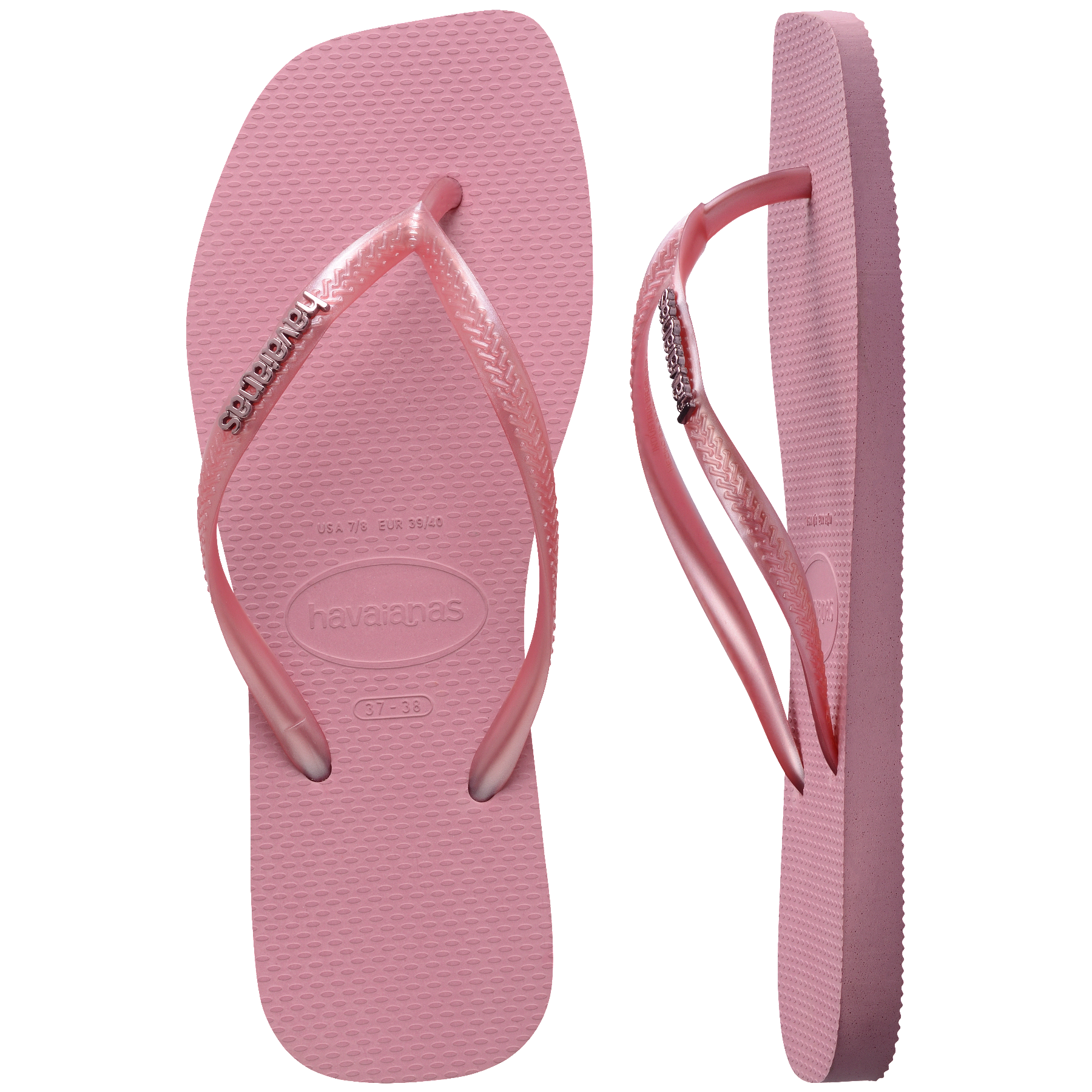 Women's Slim Square Logo Metallic Flip Flops - ROSE CHIFFOM