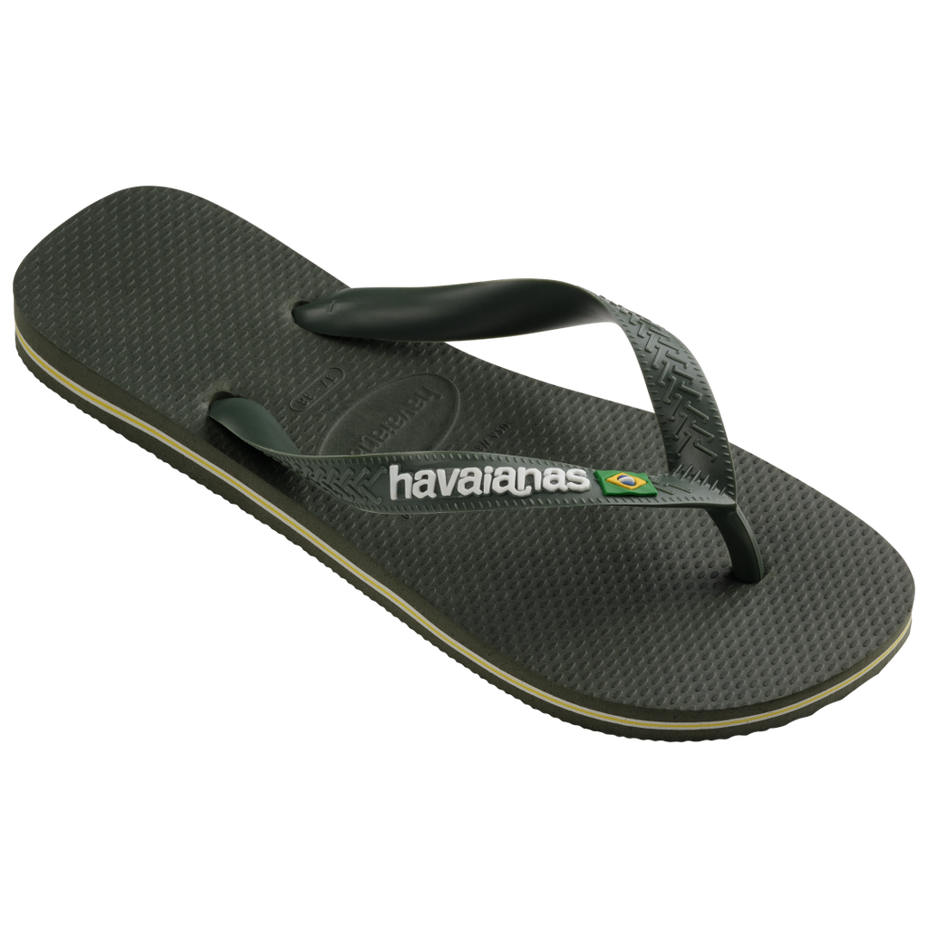 Men's Brazil Logo Flip Flops - Green Olive