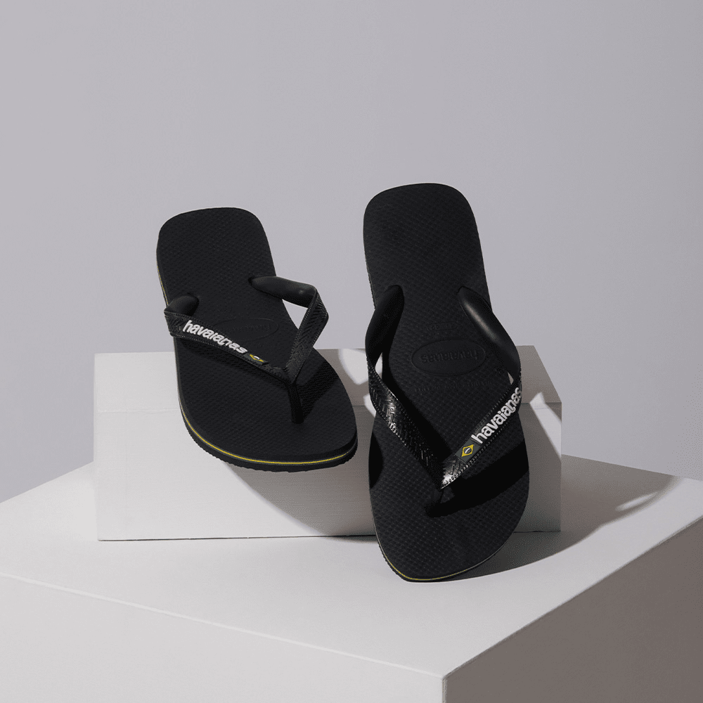 Men's Brazil Logo Flip Flops - Black/Black