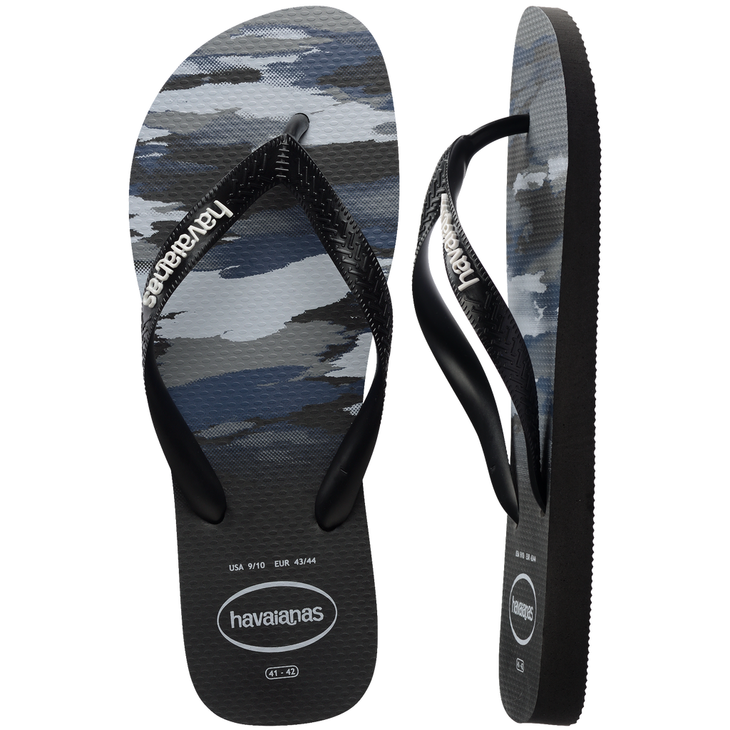Men's Top Camo Flip Flops - Black/Black/White