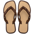 Women's Top Square Fusion Boho Flip Flops - Dark Brown/Golden