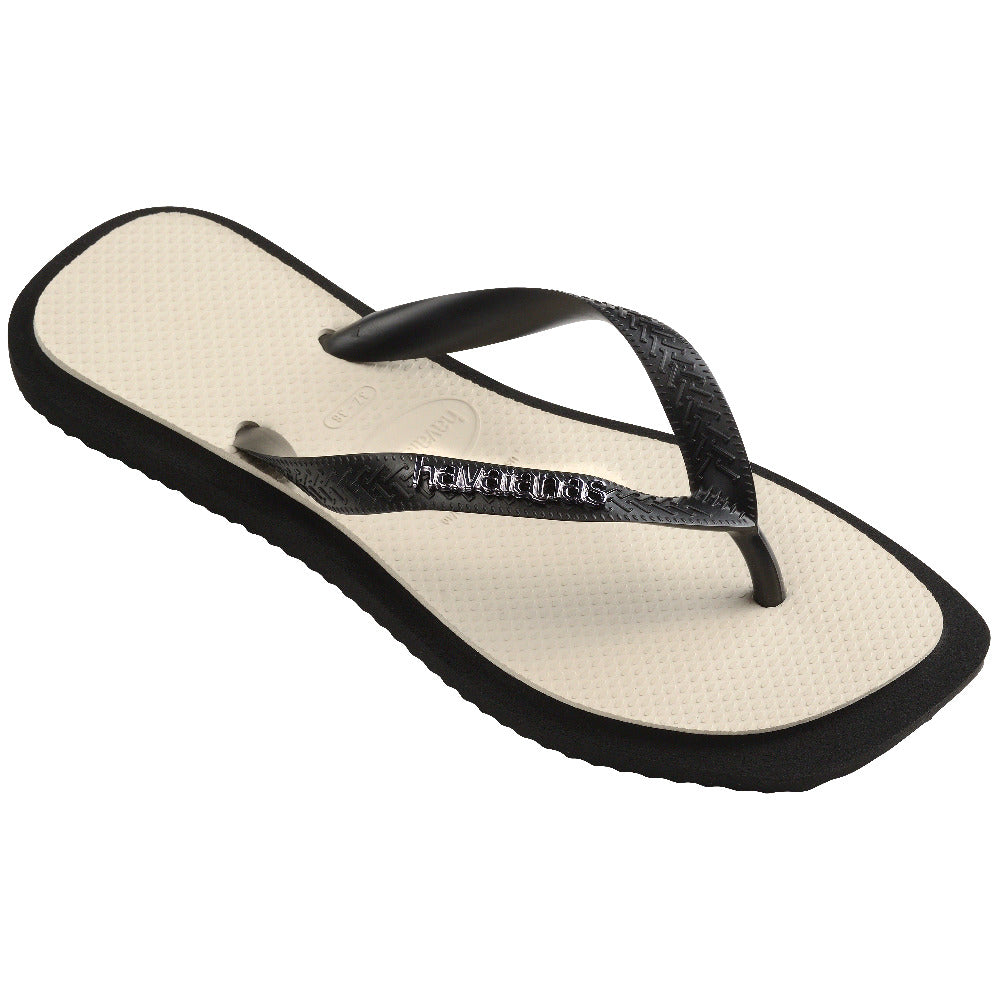 Women's Top Square Fusion Flip Flops - Black