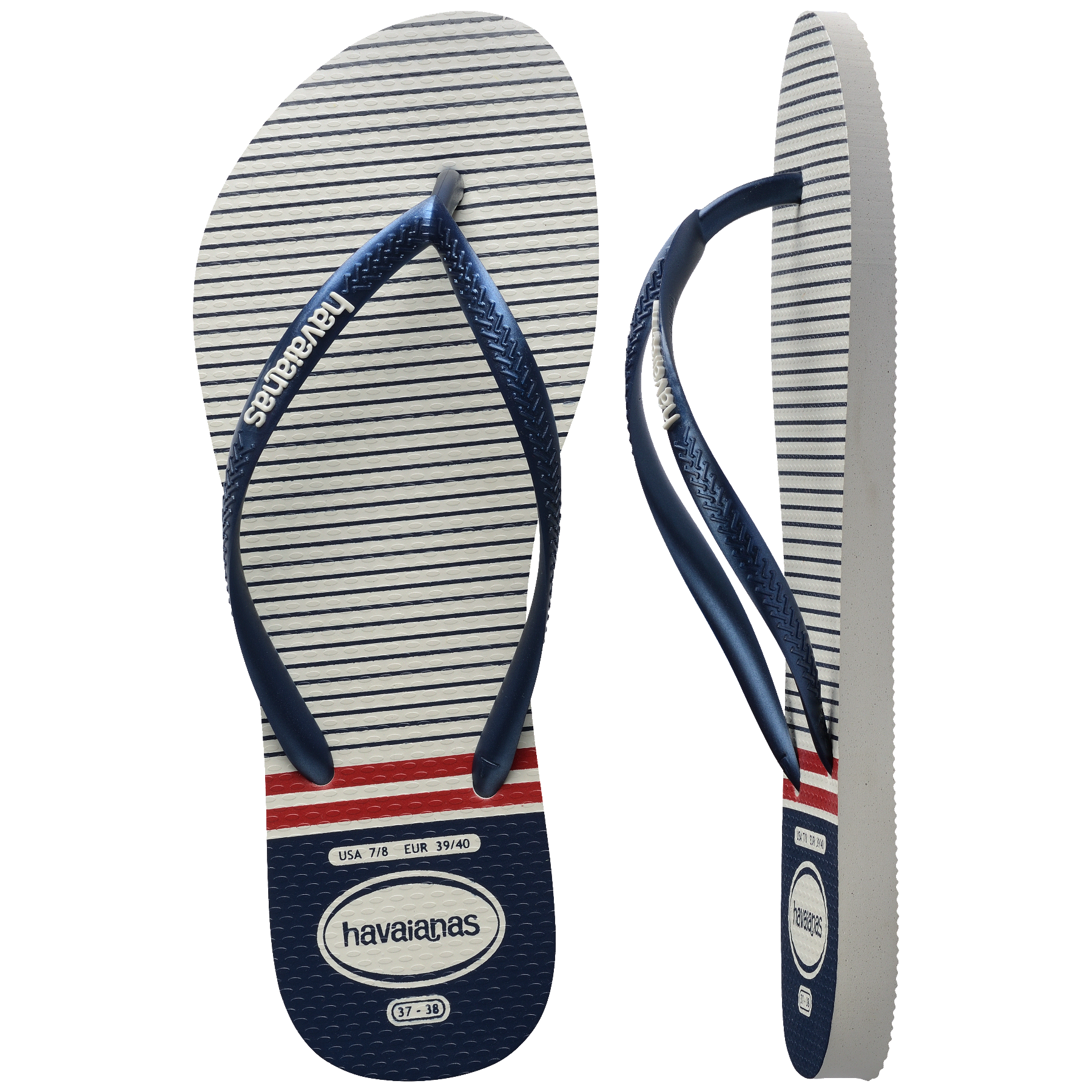 Women's Nautical Slim Flip Flops - White/Navy/Red