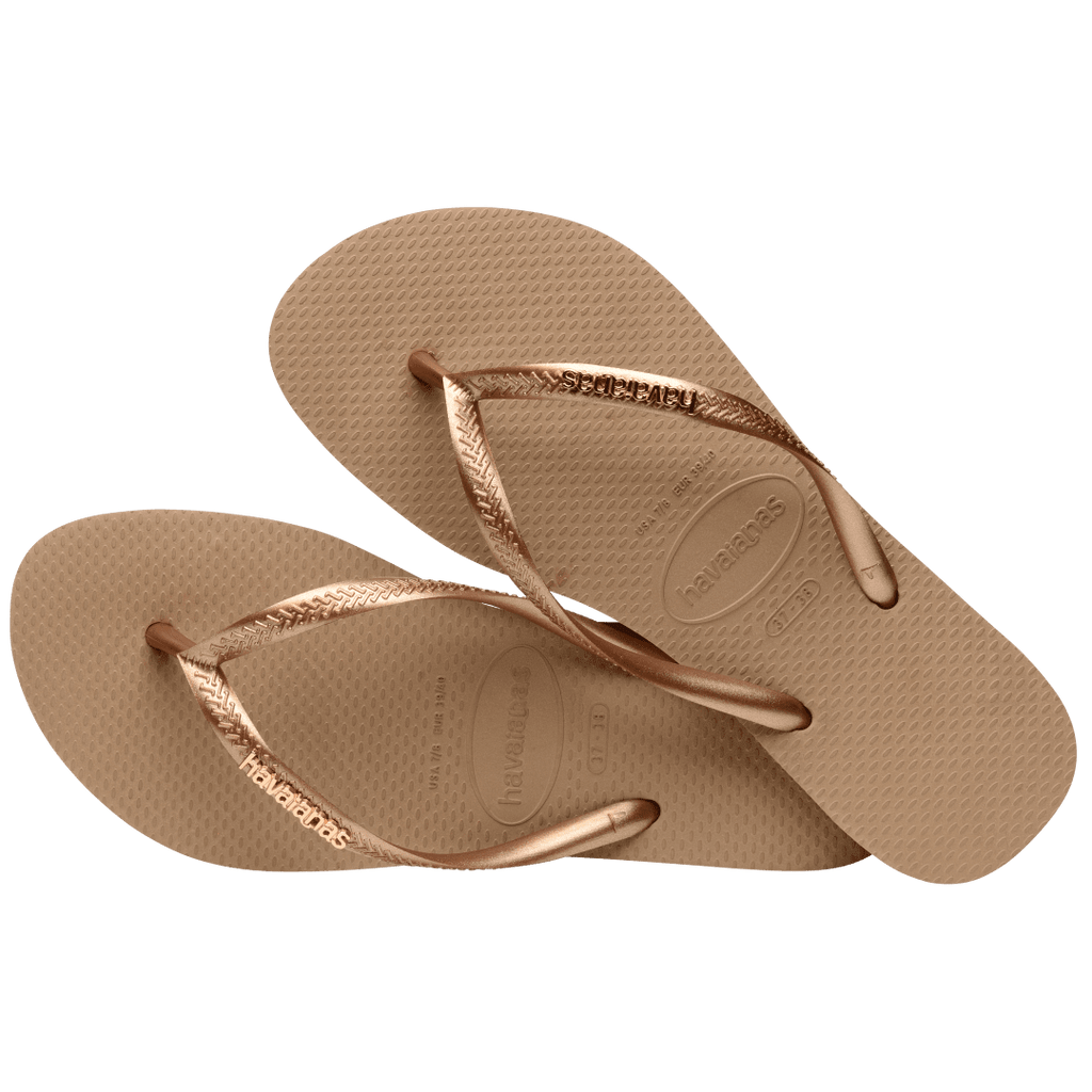 Women's Slim Logo Metallic Flip Flops - Rose Gold