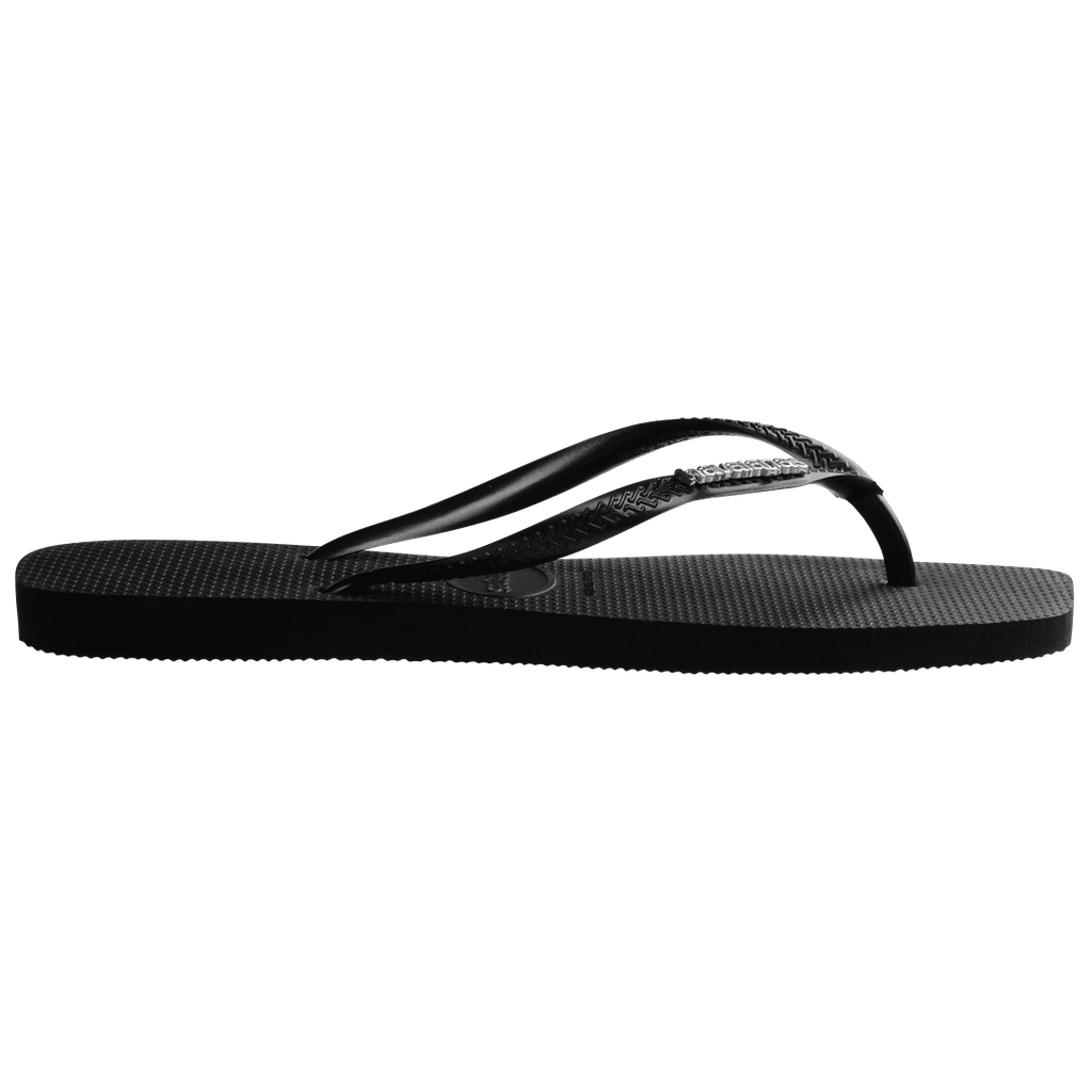 Women's Slim Square Logo Metallic Flip Flops - Black/Silver
