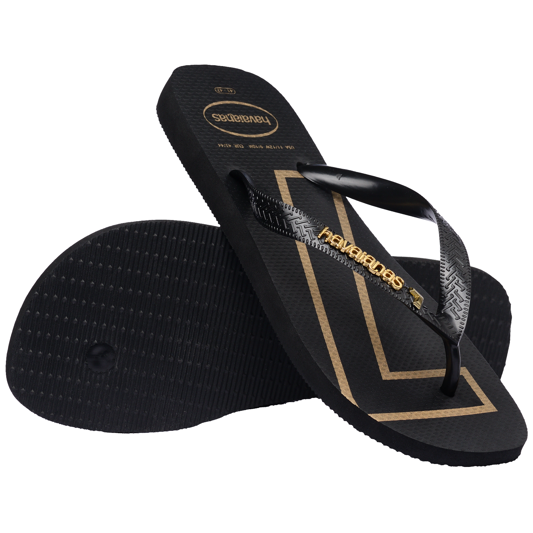 Women's Vini Jr. Golden Top Flip Flops - Black