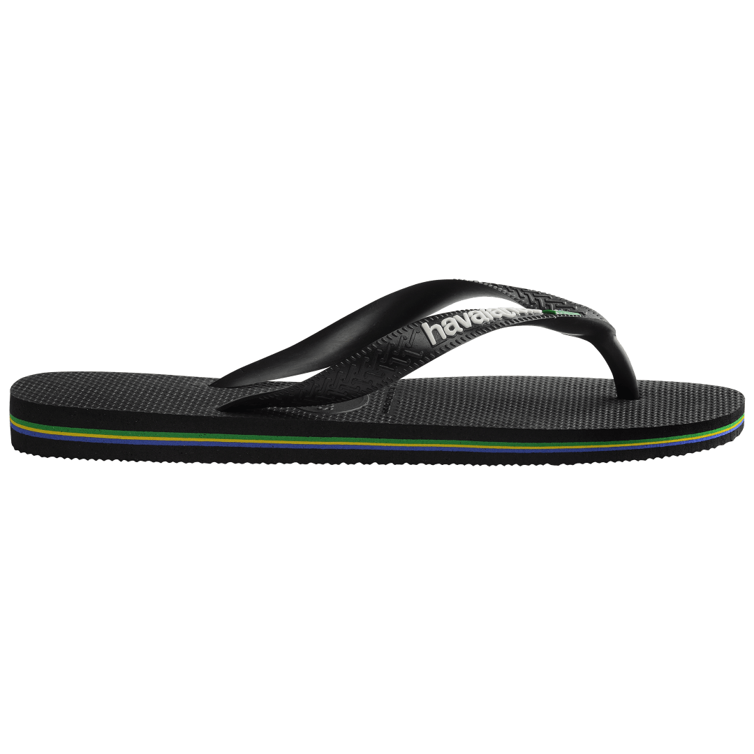 Men's Brazil Logo Flip Flops - Black/Black