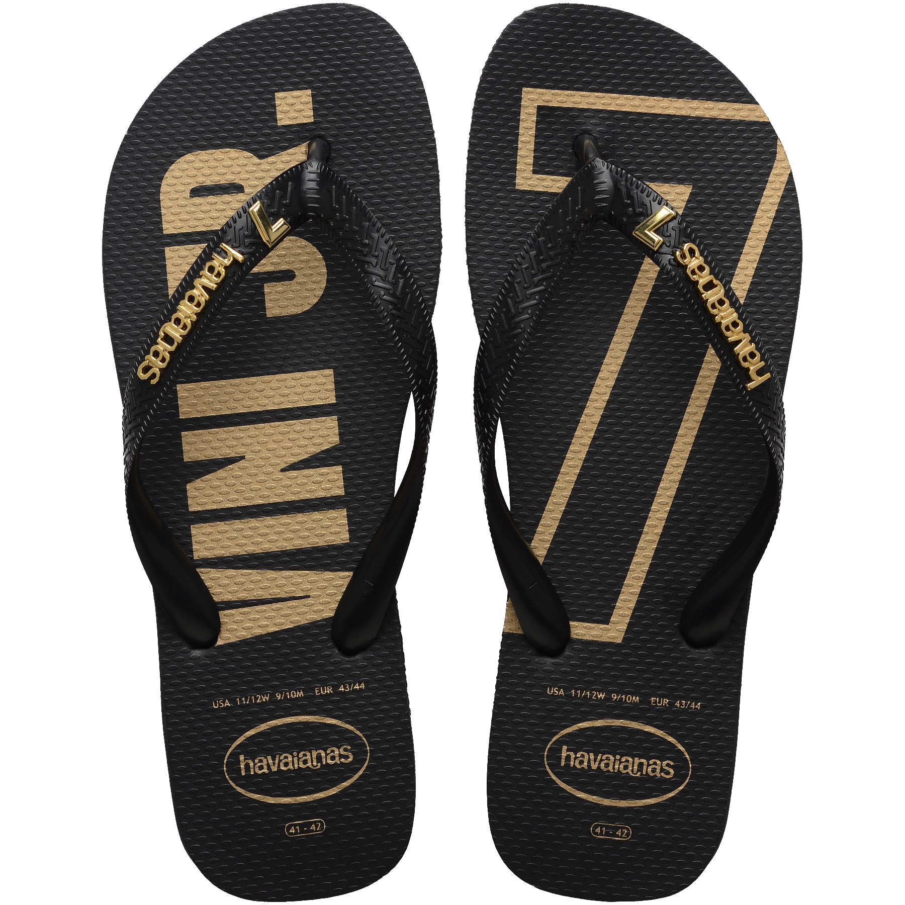 Men's Vini Jr. Golden Top Flip Flops - Black