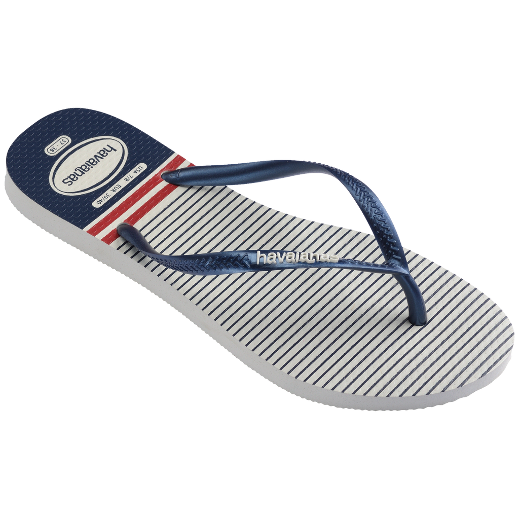Women's Nautical Slim Flip Flops - White/Navy/Red