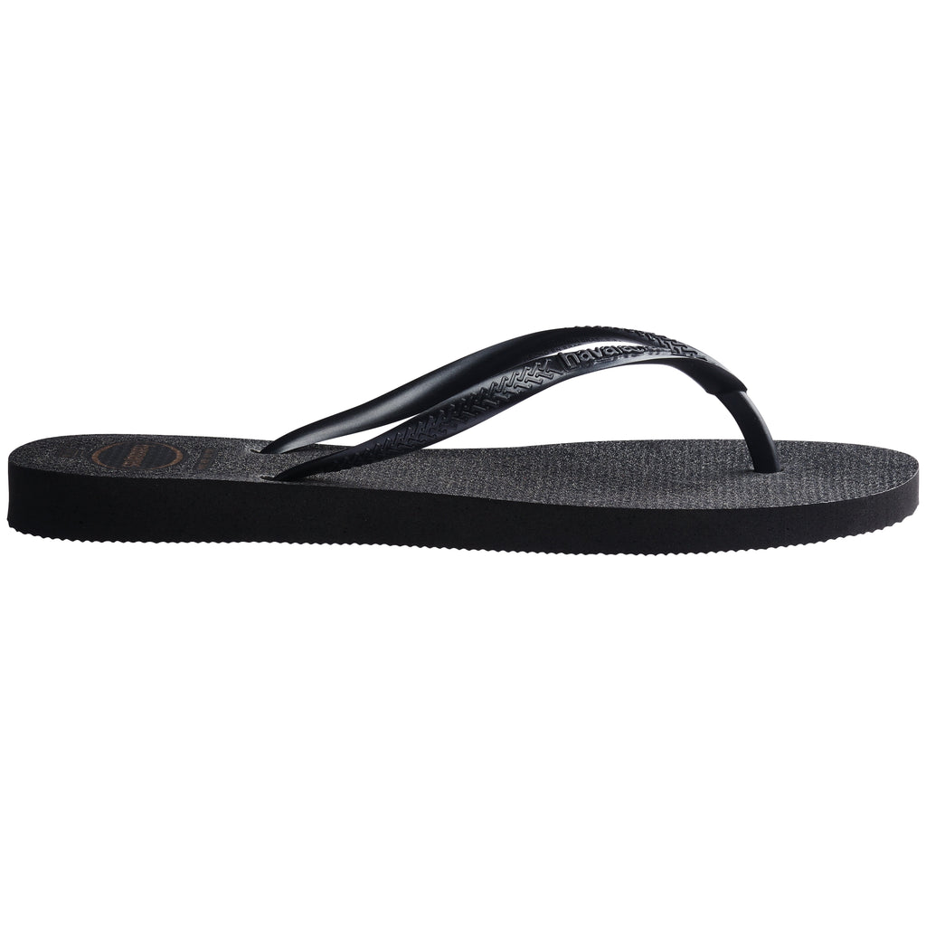 Women's Slim Gloss Flip Flops - Black/Silver/Black