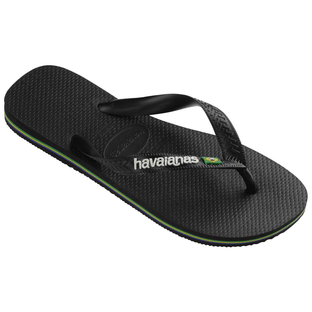 Men's Brazil Logo Flip Flops - Black/Black